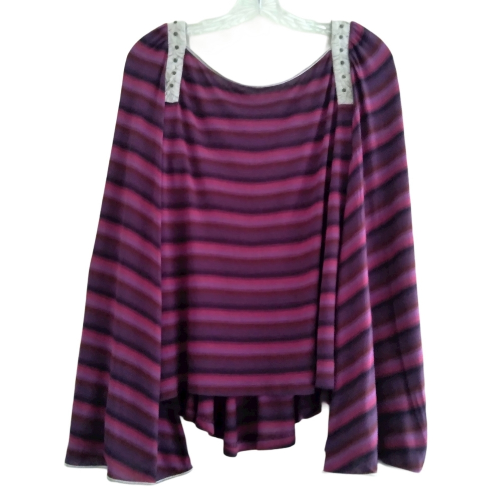 Rare FARM Rio Purple Pink Striped Bell Sleeve Top